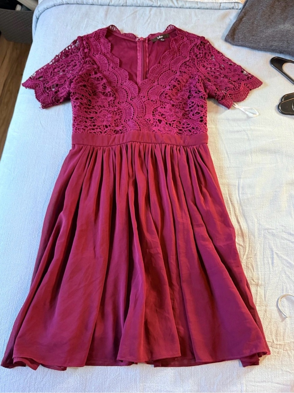 Lulu's Lace Bodice Wine Red Fit-and-Flare Dress